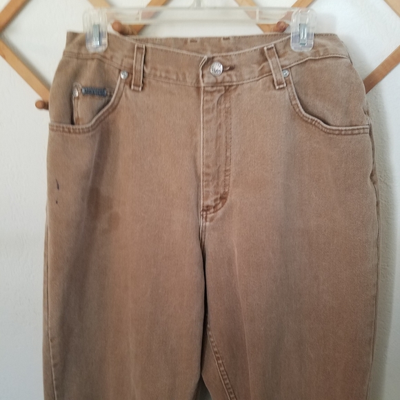 Vintage Lee Riveted Womens Jeans Tapered Leg Highwaisted Sz 14 Khaki Distressed. - Picture 5 of 13